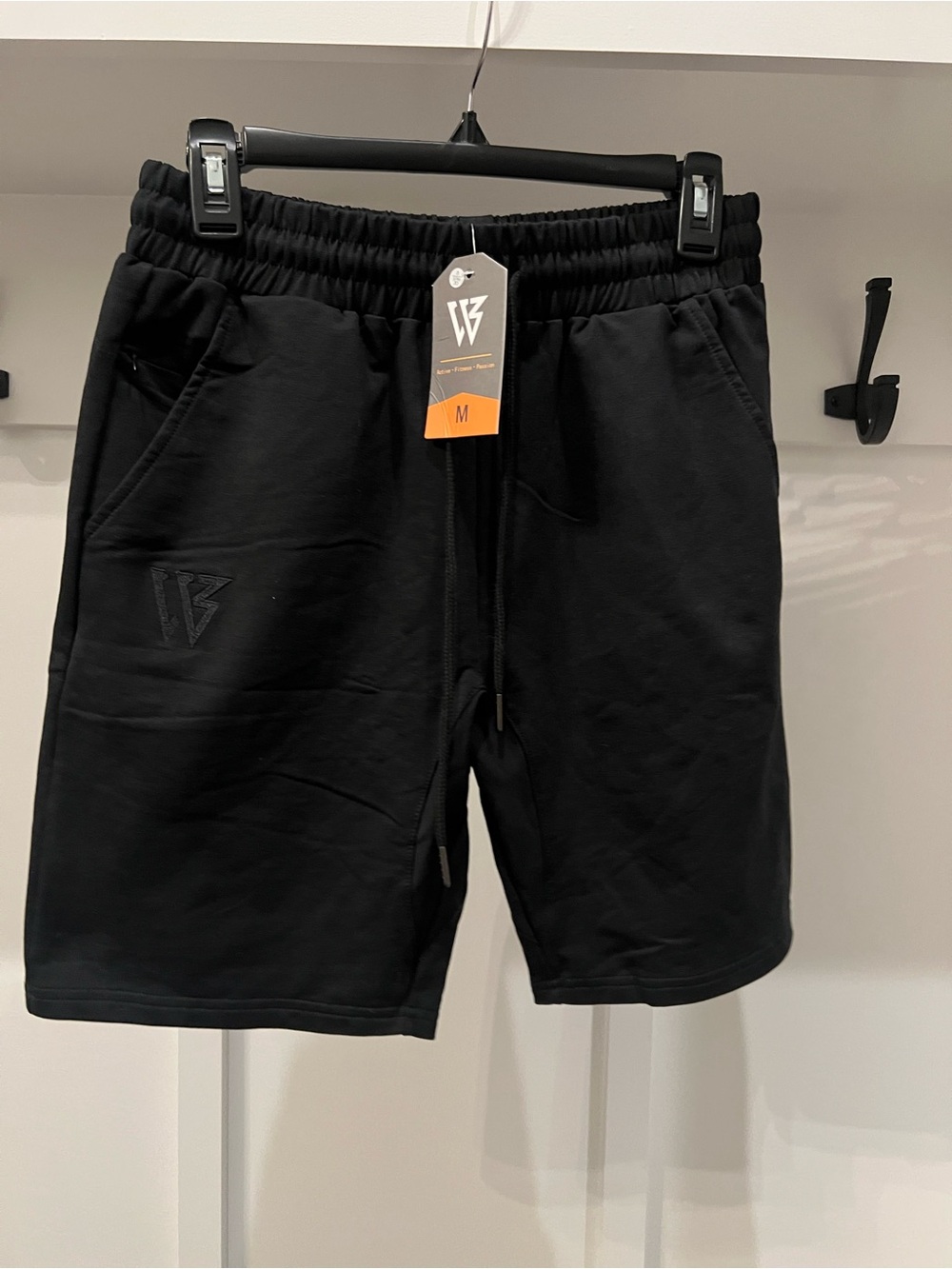 Men's Black Athletic Shorts with Elastic Waist and Pockets -